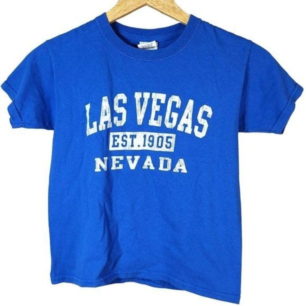 Las Vegas Kids Souvenir T Shirt Blue Size Small Unisex Short Sleeve Crew Neck